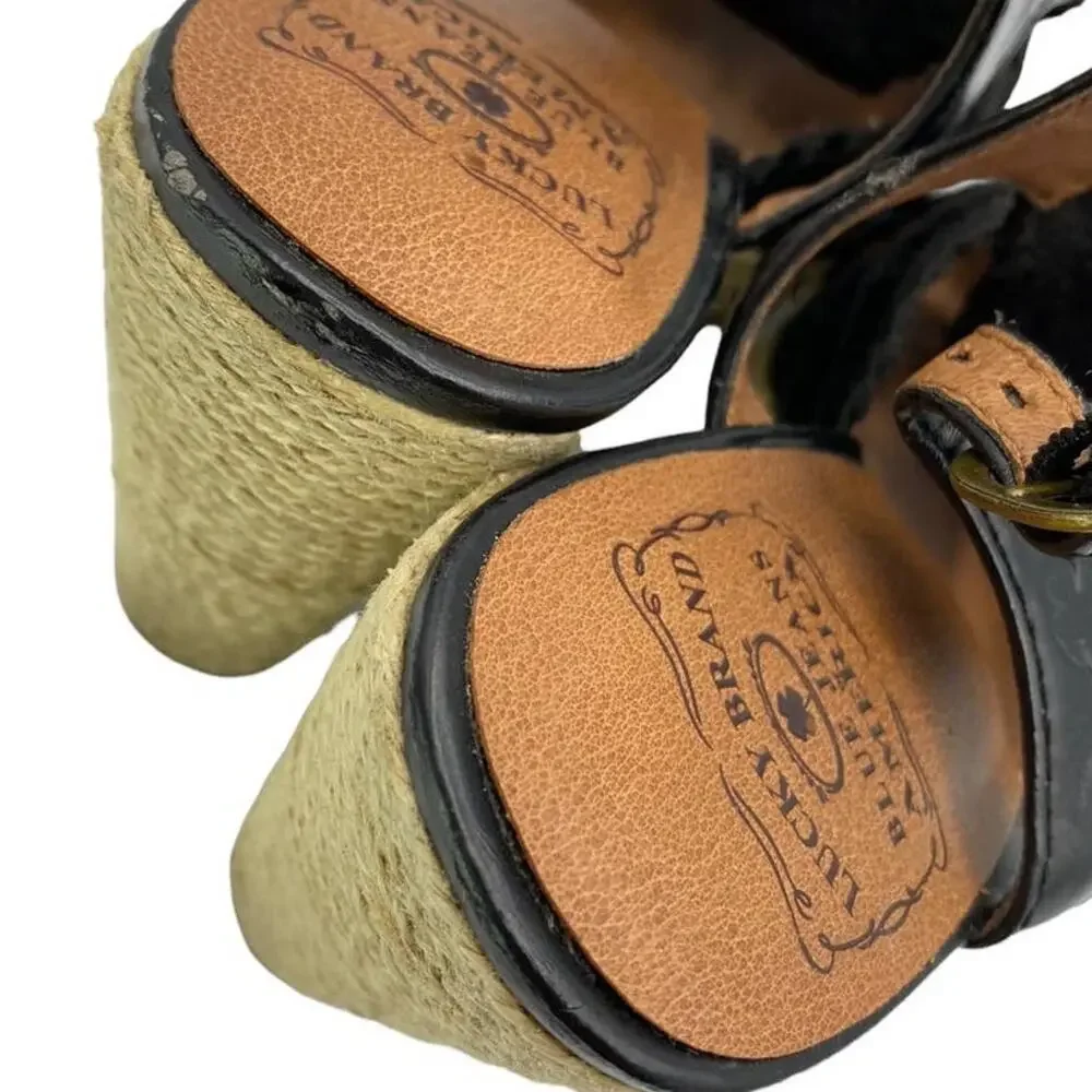 Lucky Brand Ridgeview Rita Black Macrame Lace Platform Wedge Sandals 8M Box